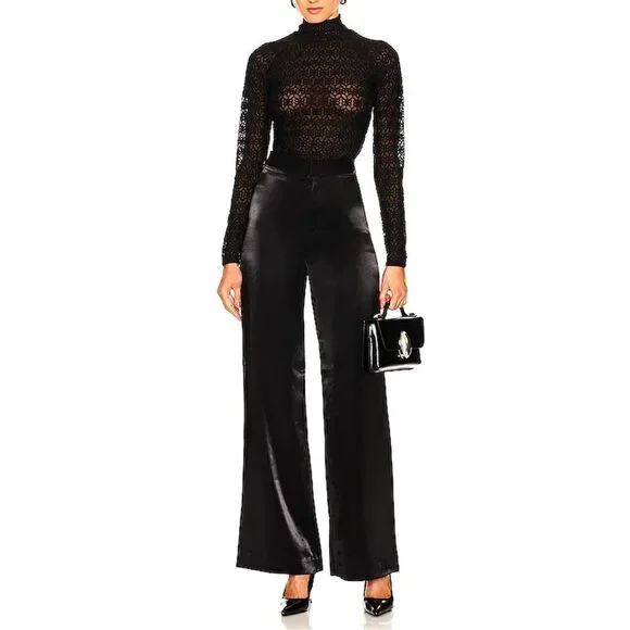 RtA Embroidered Mesh Mock Neck Long Sleeve Black Blouse Top Sz 10 NWT - Picture 3 of 9